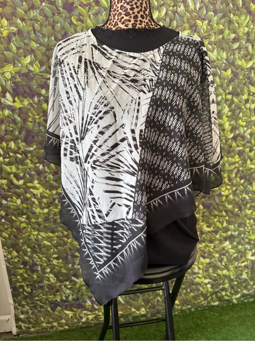 Black & White Printed Poncho Top - Women 97